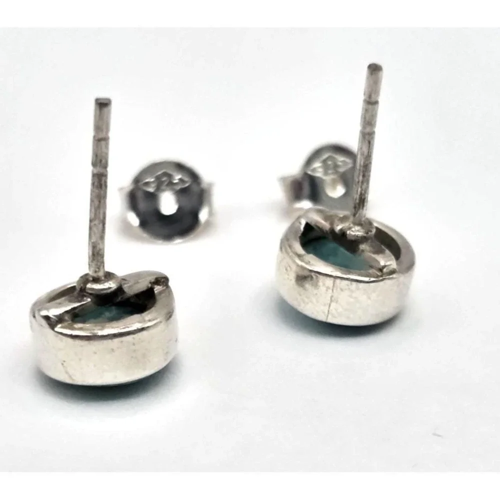 Turquoise Stud Earrings Sterling Silver 8mm Round Bezel Set Handmade Western NEW